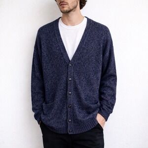 Pendleton Wool Cardigan Sweater Mens XL Blue Marled V-Neck Button Front